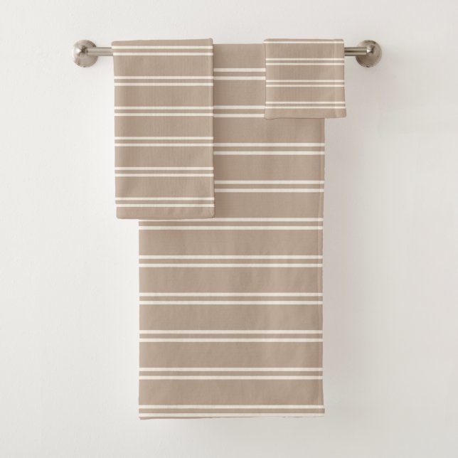 Conjunto De Toalhas Boho Minimalist Modern Neutral Stripes Taupe (Insitu)