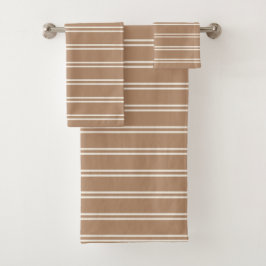 Conjunto De Toalhas Boho Minimalista Moderno Neutro Listras Bege Marro