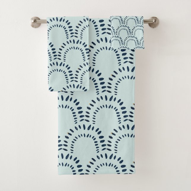 Conjunto De Toalhas Boho Modern Abstrato Lines Brushstrokes Aqua (Insitu)