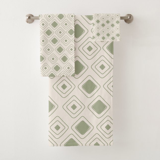 Conjunto De Toalhas Boho Neutral Sage Geométrico Aztec Padrão (Insitu)