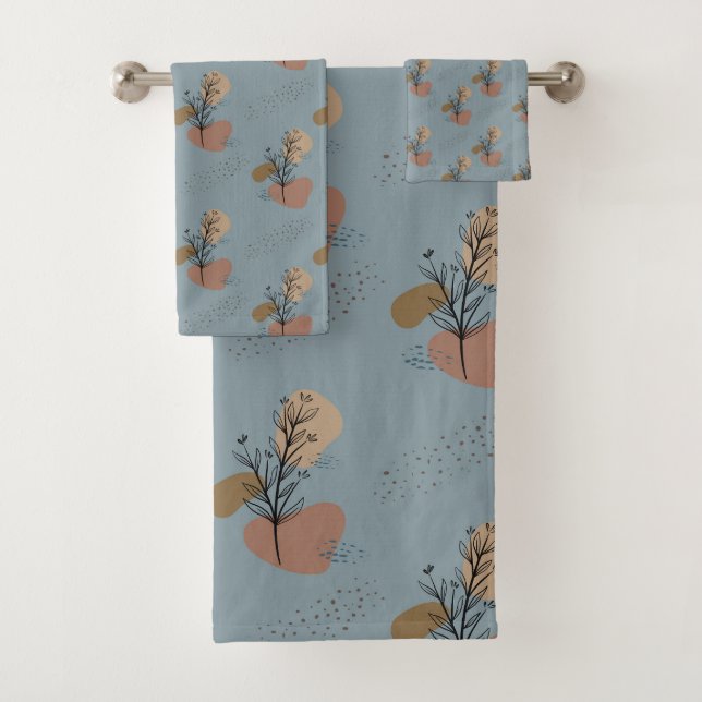 Conjunto De Toalhas Boho Padrão Botânico Mocha Mousse e Acentos (Insitu)