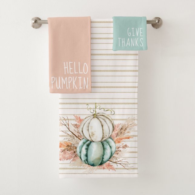 Conjunto De Toalhas Boho Pumpkin pampas gramíneas Francesas (Insitu)