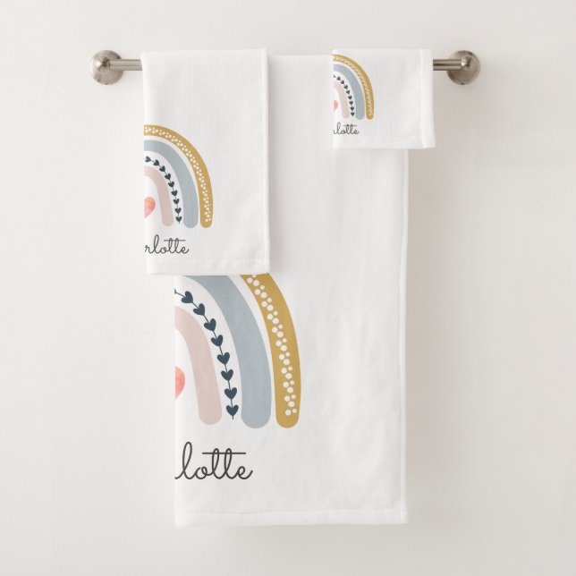 Conjunto De Toalhas Boho Rainbow Watercolor Girl (Insitu)