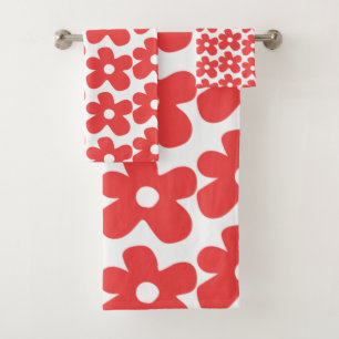 Conjunto De Toalhas Boho Retro Primavera e Verão, Flor Vermelho e Bran
