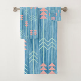 Conjunto De Toalhas Boho Rosa Branco e Azul Seta