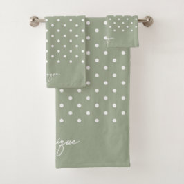 Conjunto De Toalhas Boho Simple Modern Girly Neutral Polka Dot Sage