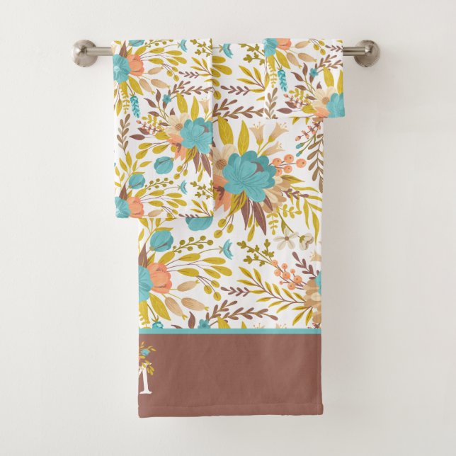 Conjunto De Toalhas Boho Style Summer Wildflower Padrão Monograma (Insitu)