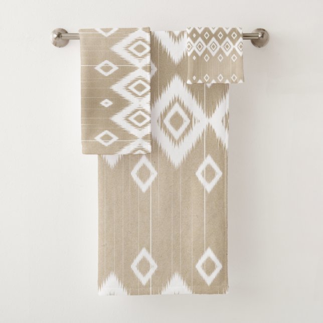 Conjunto De Toalhas Boho Tribal Beige White Geométrico (Insitu)