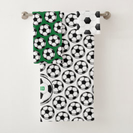 Conjunto De Toalhas Bola de Futebol Branca Preta Verde Decoração Infan