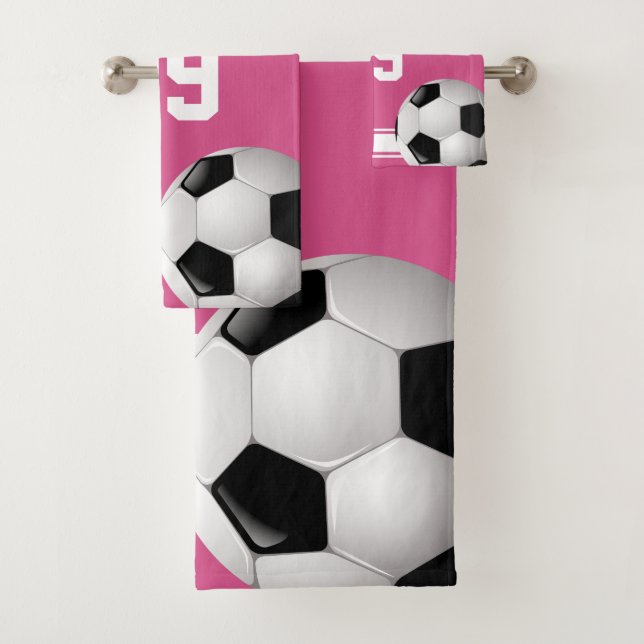 Conjunto De Toalhas Bola de Futebol de Jersey, Rosa e White Stripes (Insitu)
