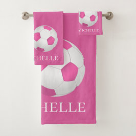 Conjunto De Toalhas bola de futebol rosa - adicionar nome
