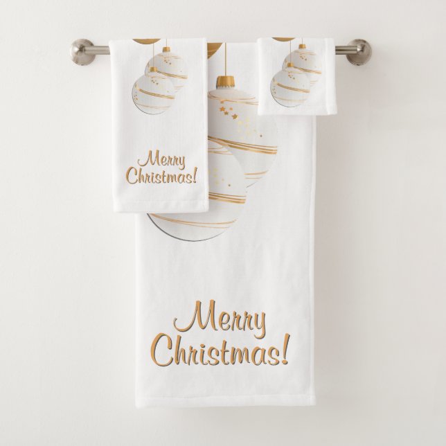 Conjunto De Toalhas Bolas de Natal Douradas e Brancas com Texto Person (Insitu)