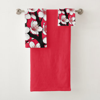 Conjunto De Toalhas Bold Cherry Blossom Illustration on Red