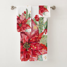 Conjunto De Toalhas Bold Watercolor Poinsettia Dourada Splatter
