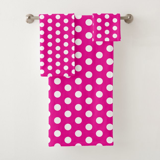 Conjunto De Toalhas Bold White Polka Dots on Hot Pink (Insitu)