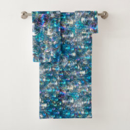 Conjunto De Toalhas Bolhas Pequenas Bolhas Banheiras Banho Toque Azul 