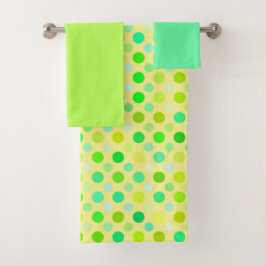 Conjunto De Toalhas bolinhas amarelas e verdes