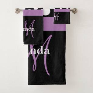 Conjunto De Toalhas Bolinhas branca preta do monograma roxo