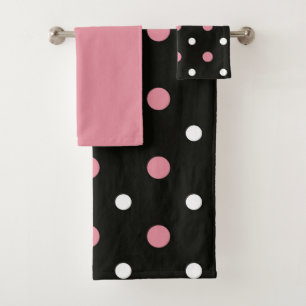 Conjunto De Toalhas Bolinhas brancas e pretas cor-de-rosa