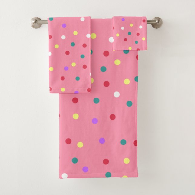 Conjunto De Toalhas Bolinhas Coloridas a Rosa (Insitu)