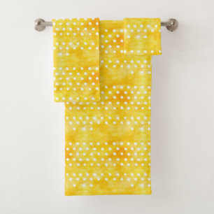 Conjunto De Toalhas Bolinhas de Aquarela - Amarelo Terrestre e Branco