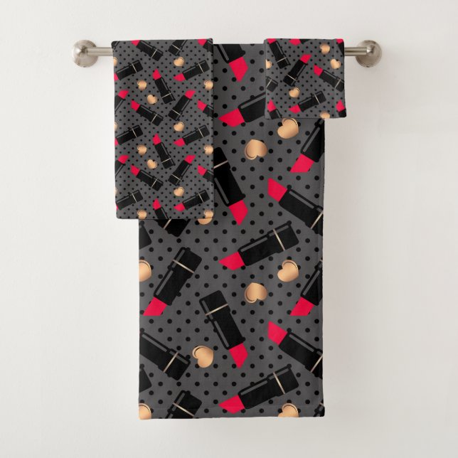 Conjunto De Toalhas Bolinhas de batom vermelho, cosmético e sem costur (Insitu)