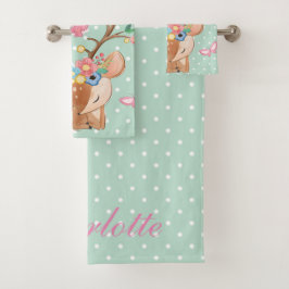 Conjunto De Toalhas Bolinhas de Cartoon Girly Reindeer Personalizada