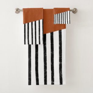 Conjunto De Toalhas bolinhas e tiras (preto/branco/laranja queimado)