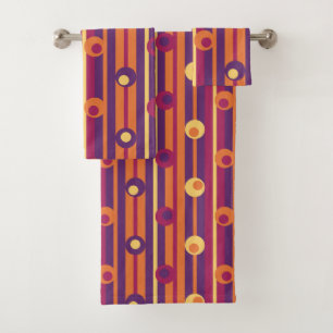 Conjunto De Toalhas Bolinhas e tiras, Roxo, Laranja, Fúcsia