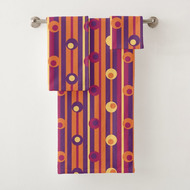 Conjunto De Toalhas Bolinhas e tiras, Roxo, Laranja, Fúcsia (Insitu)