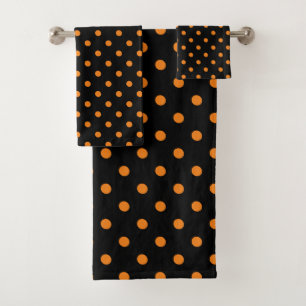 Conjunto De Toalhas Bolinhas Laranja Preta