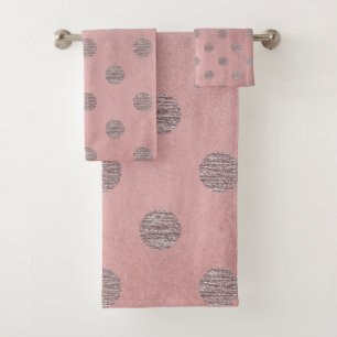 Conjunto De Toalhas Bolinhas Modernas de Glama Rosa-Dourado rosas