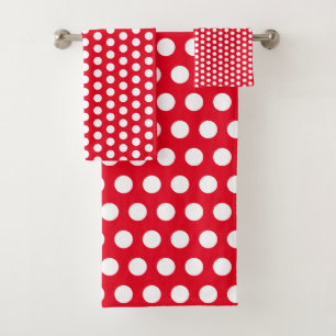 Conjunto De Toalhas Bolinhas Padrões Vermelho Branco Moderno e Colori