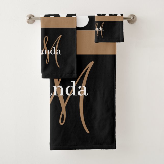 Conjunto De Toalhas Bolinhas Preta Monograma Castanha (Insitu)