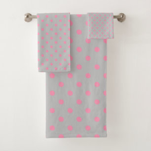 Conjunto De Toalhas Bolinhas Rosa cinza