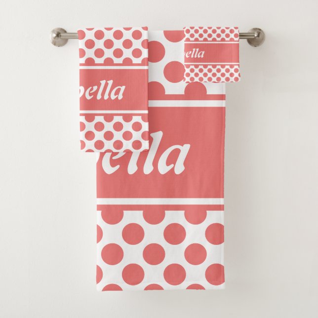 Conjunto De Toalhas Bolinhas rosa e branca com nome de corte (Insitu)