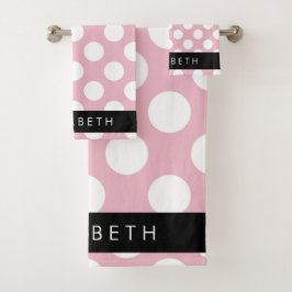 Conjunto De Toalhas Bolinhas Rosa, Padrão de Bolinhas, Seu Nome