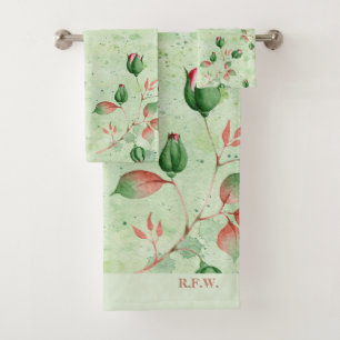 Conjunto De Toalhas Bonita Floral Verde e Rosa