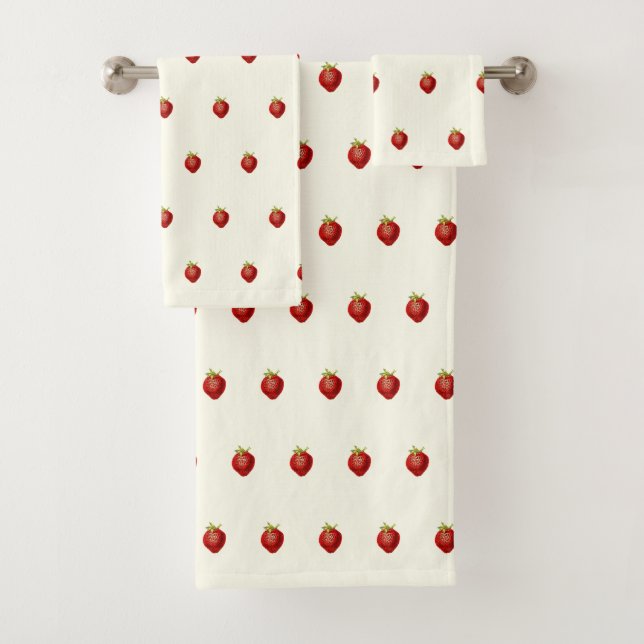 Conjunto De Toalhas Bonita Girly Strawberry na Ivory White (Insitu)