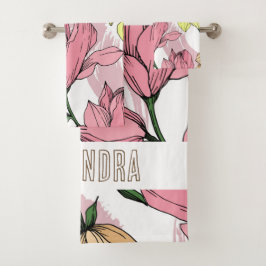 Conjunto De Toalhas Bonita mão monográfica desenhada floralmente Branc