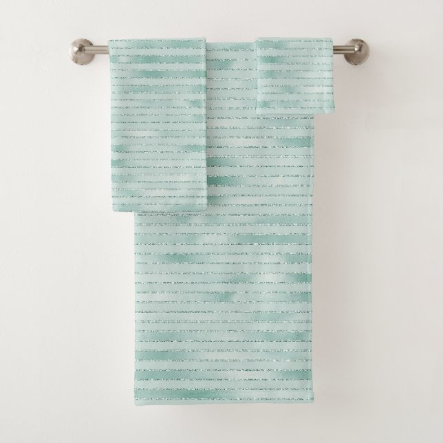 Conjunto De Toalhas Bonito Aqua Mint Glitzy Glitzy Glitter Strips      (Insitu)