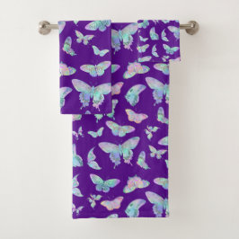 Conjunto De Toalhas Bonito borboletas iridescentes em roxo