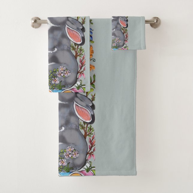Conjunto De Toalhas Bonito Coelho Azul Coelho Coelho Coelho Floral (Insitu)