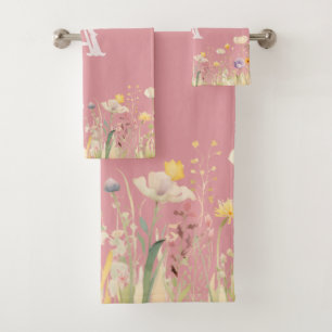 Conjunto De Toalhas Bonito Cores Aquarelas Flores e Monograma