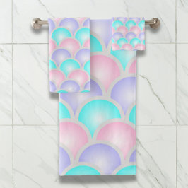 Conjunto De Toalhas bonito escamas de sereia azul-pastel-rosa-púrpura