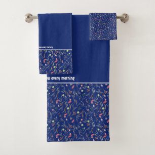Conjunto De Toalhas Bonito Floral AZUL REAL Escritura Cristã