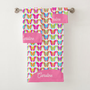 Conjunto De Toalhas Bonito Girly Multicolor Arco-Íris Butterflies Nome