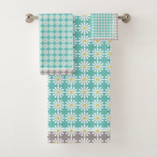 Conjunto De Toalhas Bonito margaridas brancas na fronteira do bluegree