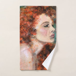 Conjunto De Toalhas Bonito Redhead - Abstrato - Pintura Original 