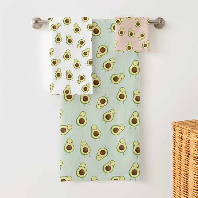 Conjunto De Toalhas Bonito sorriso Kawaii Avocado Padrão (Criador carregado)